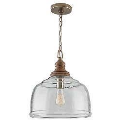 Wood and Glass Bell Pendant (Grey Wash) - OPEN BOX RETURN