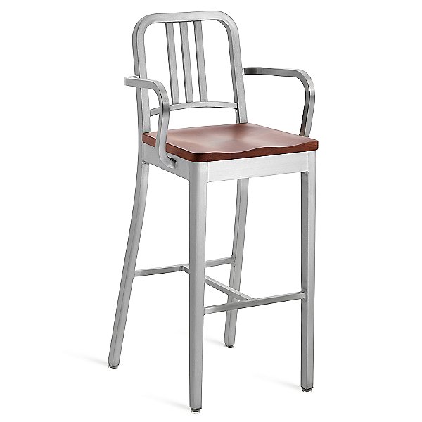 Navy Stool with Arms, Wood Seat