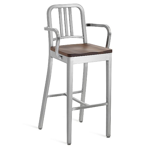 Navy Stool with Arms, Wood Seat