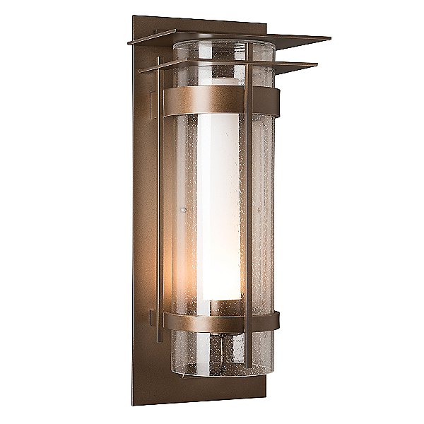 Banded Seeded Glass Outdoor Wall Light with Top Plate