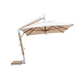 Square Levante Side Wind Bamboo Cantilever Umbrella With Base, 11 Ft.